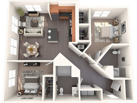 B2G2 2 Bed 2 Bath Floor Plan Image
